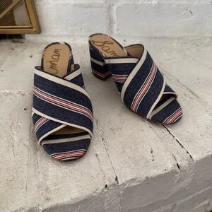 Sam Edelman Striped Denim Block Heel Mules – Size 5 $45